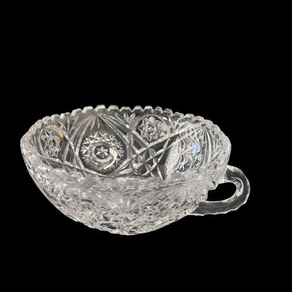 Lot 7 Imperial Glass Nappy Crystal Dishes Handle Starbust CrossHatch Motifs MCM - Picture 1 of 2